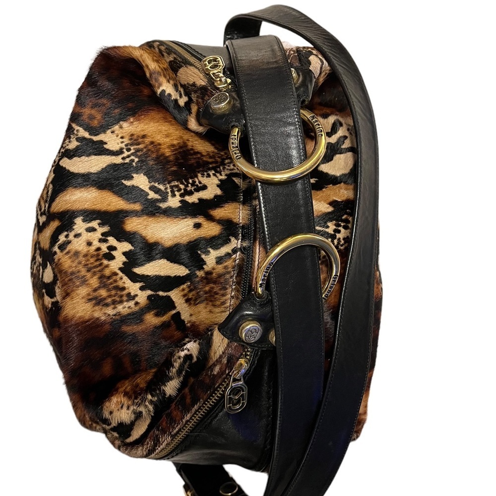 👜 Marino Orlandi Italian Classic Black Leather & Shorthair Fur Bucket Sling Bag - Picture 6 of 17